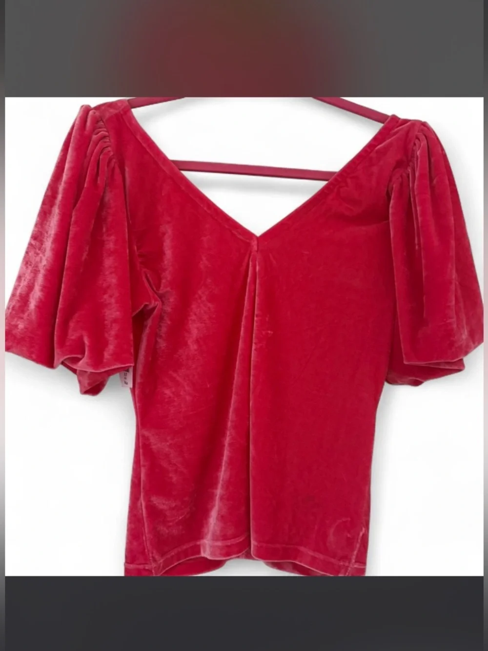 Free People Coral Ruched V-Neck Puff Sleeve Top - Picture 3 of 4